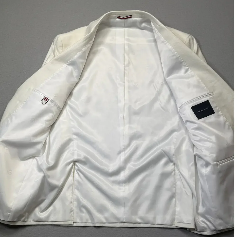 Tommy Hilfiger Men's Modern-Fit 100% Linen Sport Coat white 46R $295